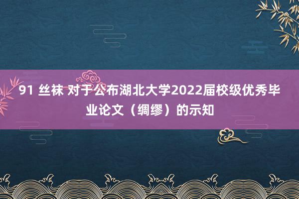 91 丝袜 对于公布湖北大学2022届校级优秀毕业论文（绸缪）的示知